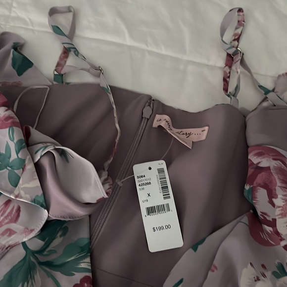 Pink floral off-the-shoulder hi-lo flounce dress - Picture 2 of 3